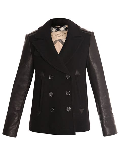 burberry black and white wool pleated jacket with leather sleeves|burberry leather jacket women's.